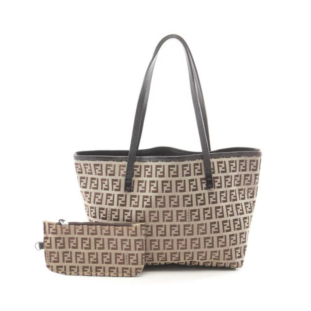 Fendi Zucca Tote Bag Canvas Leather Beige Cream Brown